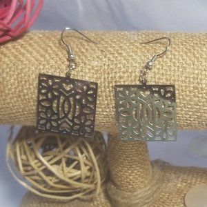 Stainless Steele Earring, Square Stencil Earring, Stainless Steele Hook Earrings